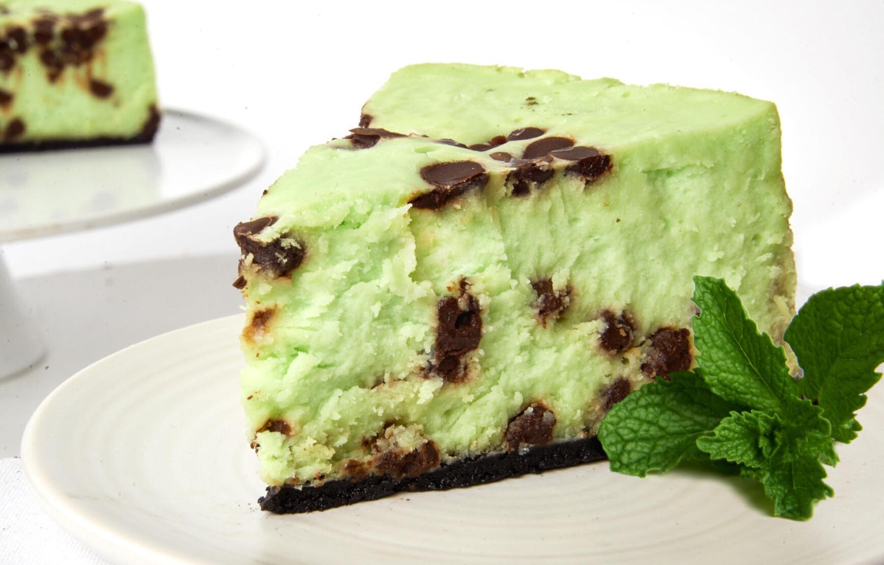 Chocolate Chip Mint Cheesecake slice